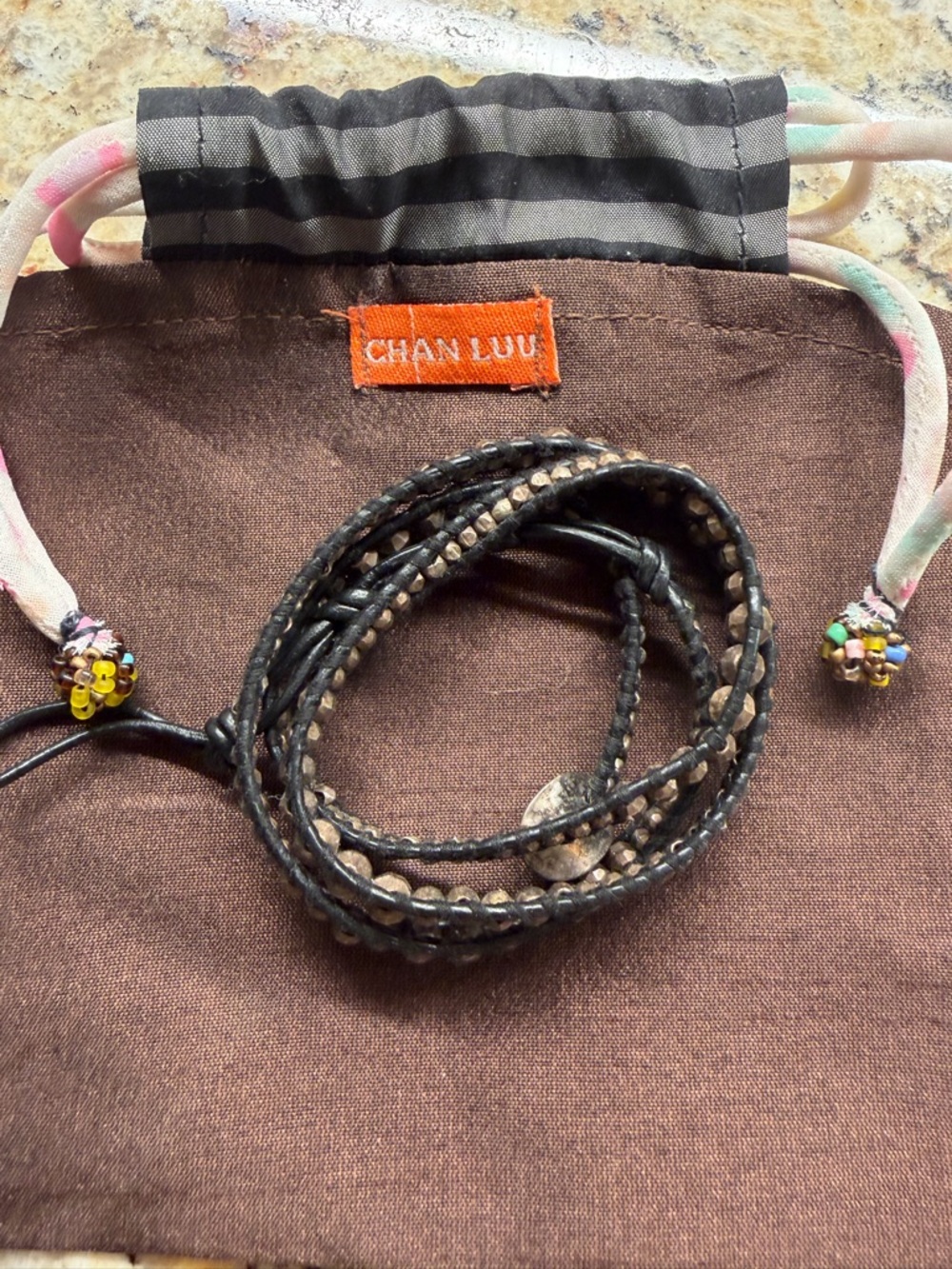 Chan Luu Black and Tan Leather Wrap Bracelet
